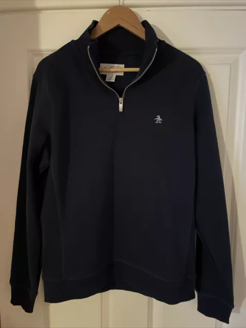 Men's An Original Penguin Quarter Zip Fleece Sweatshirt Top, Blue New No Tags