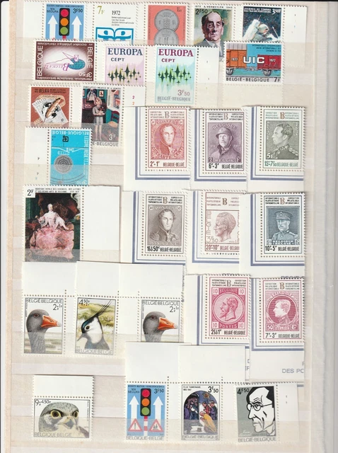 Belgien, 28 Marken aus 1972 postfrisch, u.a. mit Vögel, viele Zuschläge