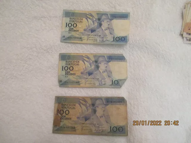 Banknote Portugal 100 escudos, 3 notes