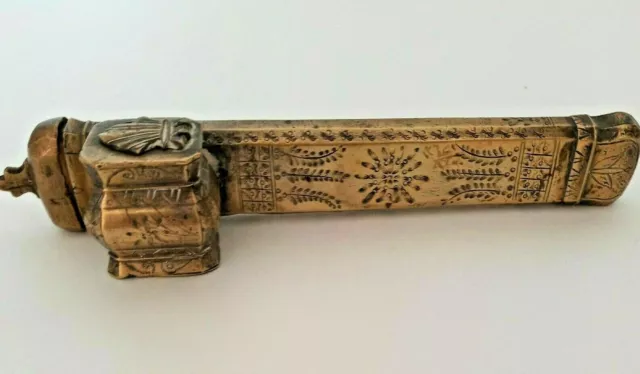 Antique Islamic Brass Qalamdan Traveler Quill Pen Inkwell Divit Persian 19th c