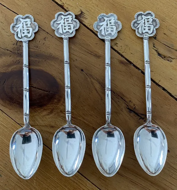 Chinese Export Silver Spoons X 4 Tack Hing