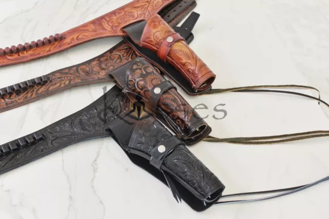 "NEU 44/45 Cal tooled Holster Gun Gürtel Drop Loop LEDER Western RIG SASS 34""-52""