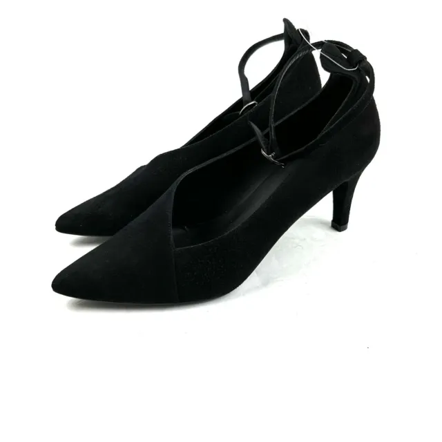 Andre Assous Heels 10 Black Suede Ankle Strap Womens Shoes Brand New