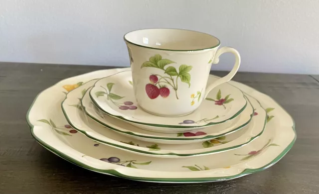 Noritake Fruit Parfait 3 piece plate place setting and one teacup and saucer