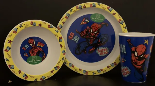 Spiderman Tumbler Bowl & Plate Set Kids Breakfast Dinner Set 3 Piece  Marvel New