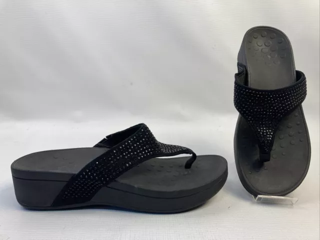 Vionic Sandals Womens Size 9 Pacific Naples Black Wedge Slip On Thong Shoes