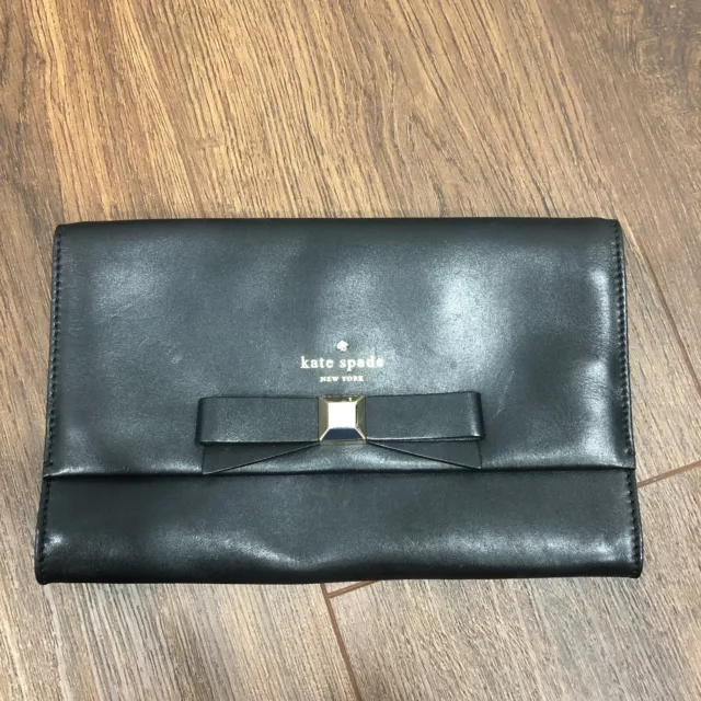 Kate Spade New York Black Leather with Bow Clutch Purse Bag Card Holder