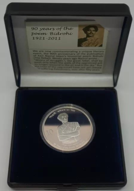 BANGLADESH 10 Taka 2011 Silver Proof 90th Anniversary of Poem BIDROHI 3