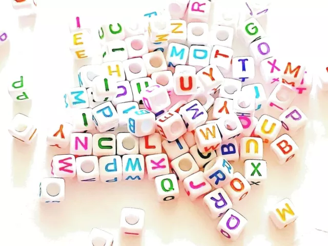 500, 1000 x 6mm cube white acrylic alphabet beads colourful letters A-Z & mixed