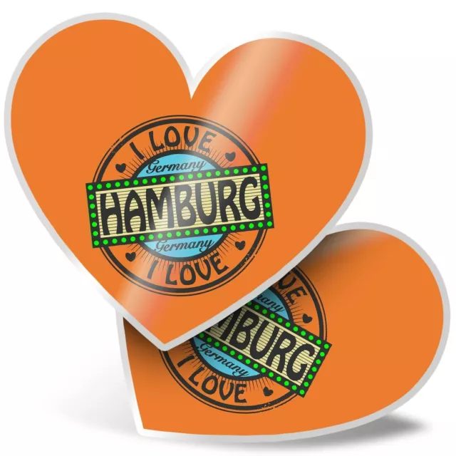 2 x Heart Stickers 15 cm - I Love Hamburg Germany Orange German #7310