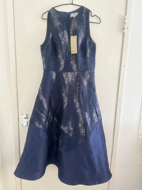 NEW COAST EMELE BLACK Rose Gold Jacquard Fit Flare Midi Occasion Dress Size 12 70.00 PicClick UK