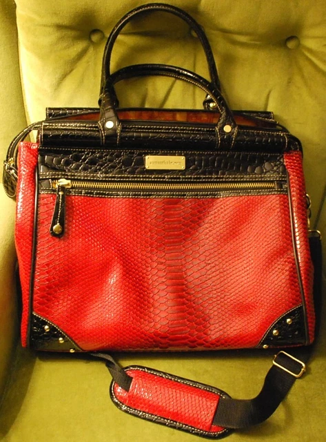 Samantha Brown RED & BLACK Lg Dowel Bag CROCO EMBOSSED Super Rare MINT CONDITION