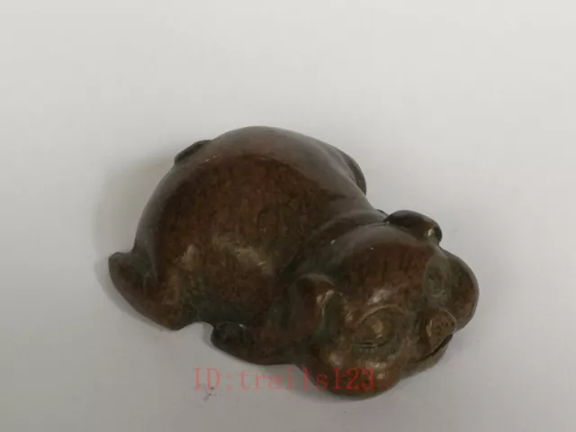 Collected Old China Bronze Carving Lovely Pig Statue paperweight Decoration Gift