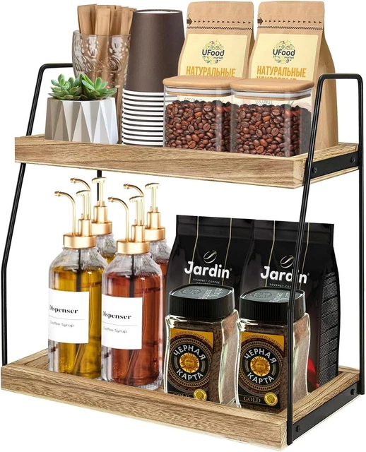 Two Tier Coffee Rack 2-TIER WOODEN COFFEE Station Rack Organizer for Coffee Bar, Condiments ...