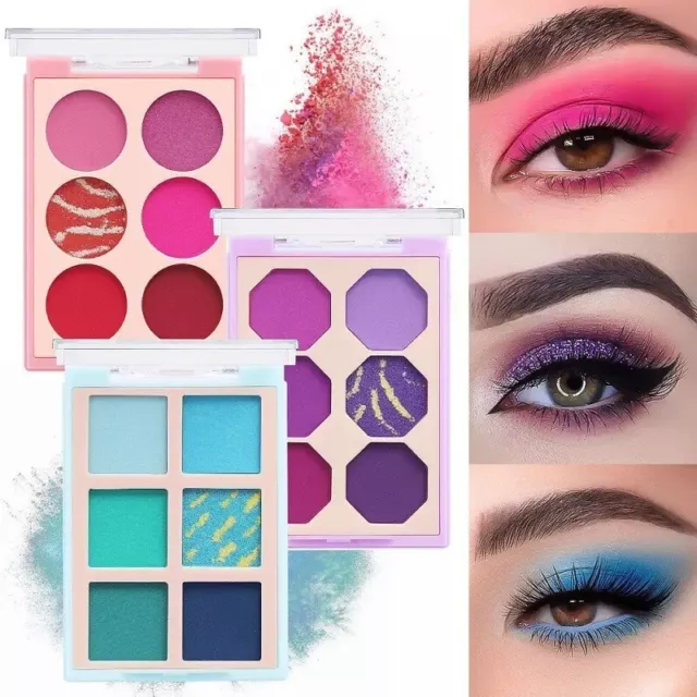 Eyeshadow 6 Colour Palette blue pink purple shimmer matte