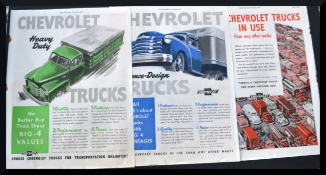 1948 1949 Lot of 3 Ads Chevrolet Trucks vintage print Ad Original prints