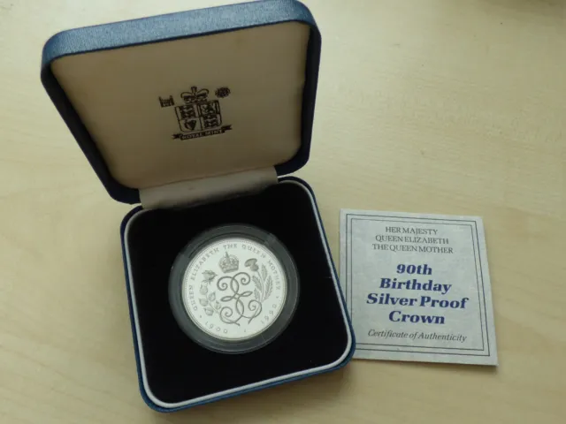 £5 Elizabeth II 1990 Silver Proof Queen Mother 90th Birthday Crown Case COA