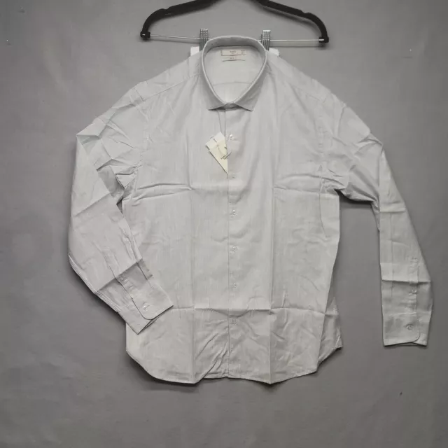 NWT Mango Mens White Cotton Long Sleeve Spread Collar Slim Fit Button Up Shirt L 3