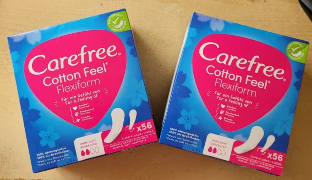 2x 56 CAREFREE Cotton Feel Flexiform Slipeinlagen, OHNE Duft, NEU