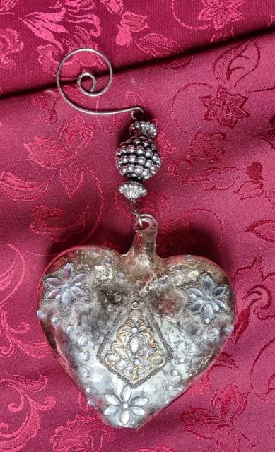 Ancienne Boule De Noël Coeur Verre Églomisé Napoléon III - Boule De Pardon 19ème