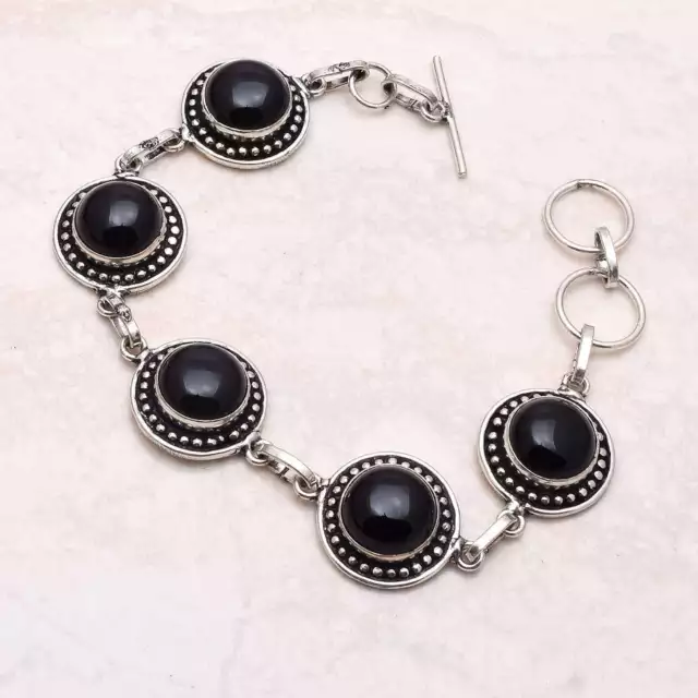 Onyx Noir Pierre Précieuse Ethnique Bracelet Fait Main Bijoux 22 Gms AB-5452