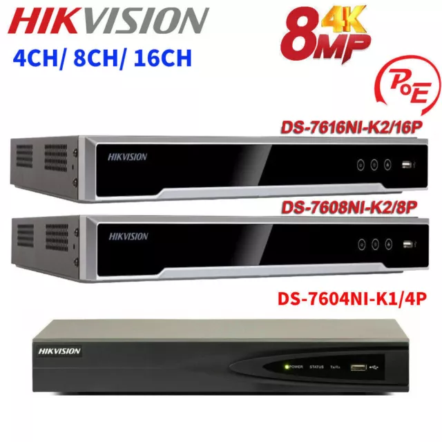 Hikvision 4K 8Mp Poe Nvr 8/16Ch Ds-7616Ni-K2/16P Ds-7608Ni-K2/8P Ds-7604Ni-K1/4P