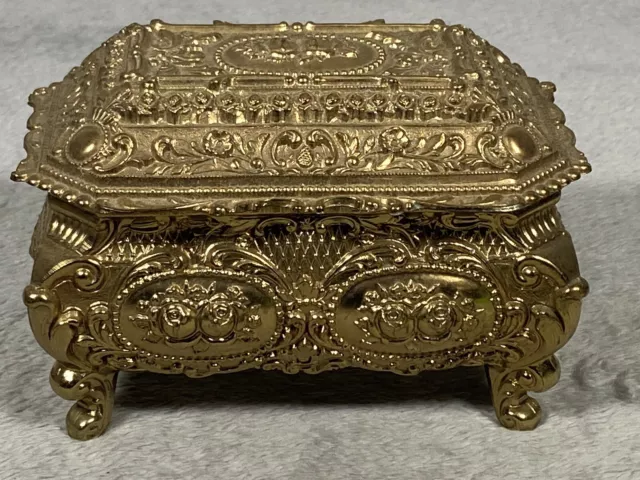 Brass Trinket/Jewelry Box Gold Tone Red Felt Lined 5-1/2" x  3-1/2"