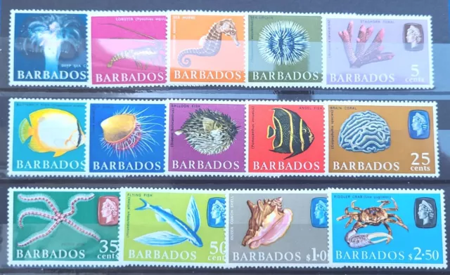 Barbados Stamps. 1966 Marine Life. Short Set × 14 lightly mounted mint.