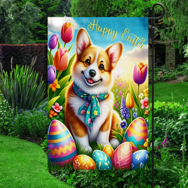 Corgi Dog Happy Easter Flag