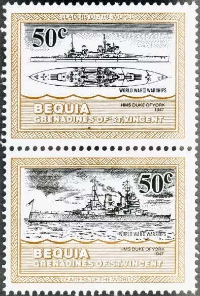 Bequia #Mi100v-Mi101v 1985 World War II Warships HMS Duke of York WWII [187v]