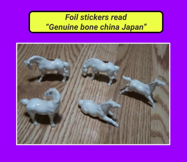 🟥  5 Lot Bone China Porcelain White Horse mini 2.5" Figurines Vintage Japan