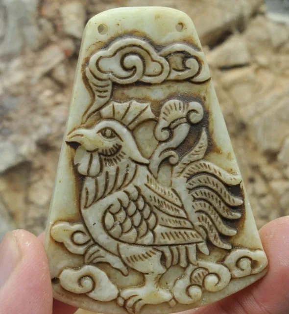 Chinese old natural jade hand-carved statue Pendants~chicken