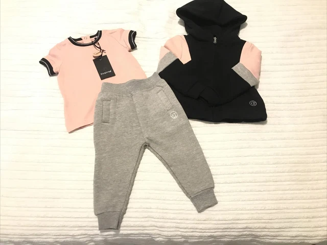 Firetrap set jogging 3 pezzi bambine nero/grigio taglia UK 6-12 mesi