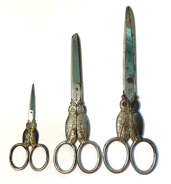 Antique 1920's Sewing Scissors Figural Owl Kullenberg Germany, Set of 3 JCS