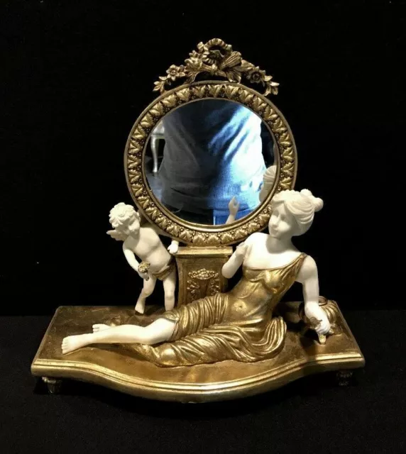 Alzata con specchio soprammobile antico con putto venere barocco oro H 45cm R92