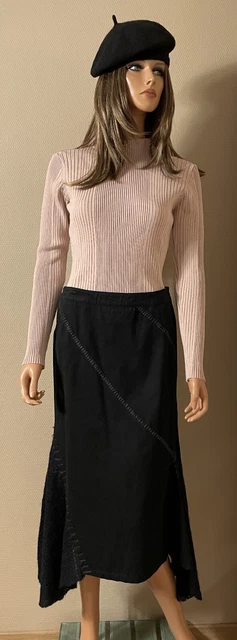 Jupe Longue Asymétrique Noire Polyester - Taille 38/40, Effet Voile, Doublée, élastique à La Taille