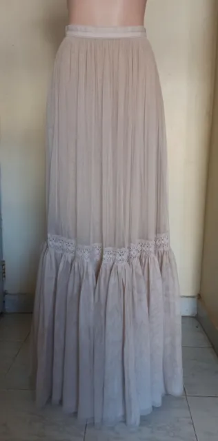 Needle & Thread Women's Blush Lace Trimmed Tulle Maxi Skirt Size US 0 UK 4 EU 32