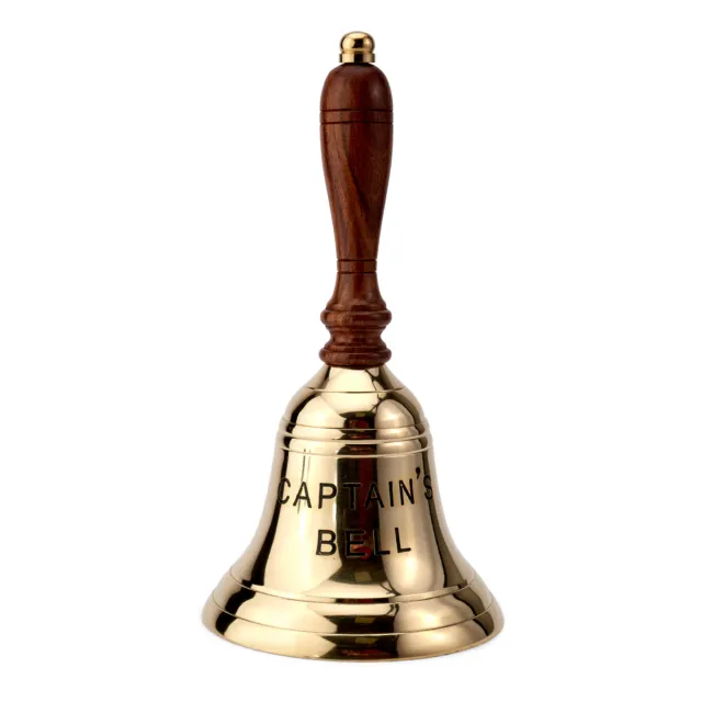21 cm campana de mesa Captain's Bell de latón grabada campana de mano con mango de madera