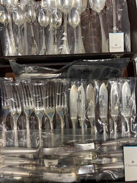 Christofle Cutlery Antique Spoon, Fork and Knife 39 Set Pearl Silver Coating