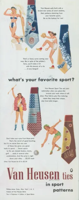 1949 Van Heusen Ties Sport Designs Pin Up Girls Baseball Vtg Print Ad C15