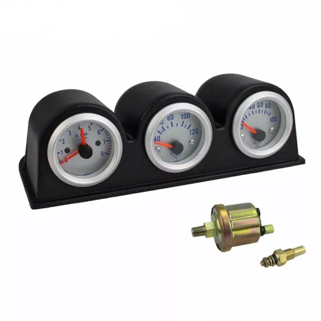 2'' 52mm Car Triple Gauge Kit 3in1 Tachometer RPM Water Temp Oil Pressure Gauge