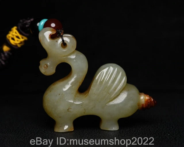 2.5" Old Chinese Hetian Nephrite Jade Carved Fengshui Beast Bird Amulet Pendant