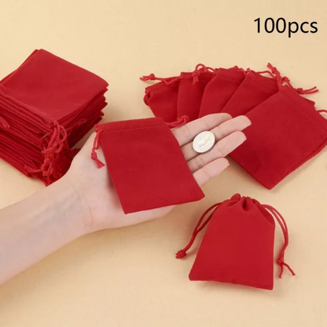 Classic Red Velvet Jewelry Bags 100 Wedding Party Favors and Gift Pouches