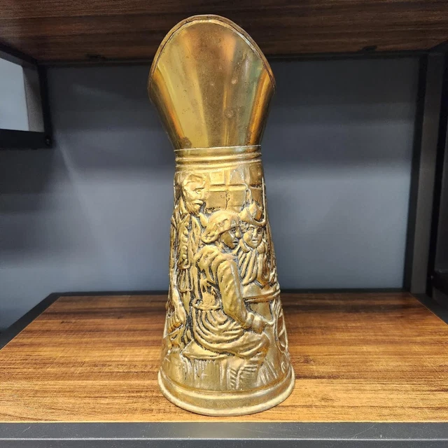 Vintage Brass Peerage Pitcher Embosed Pub Scene Colonial Tavern