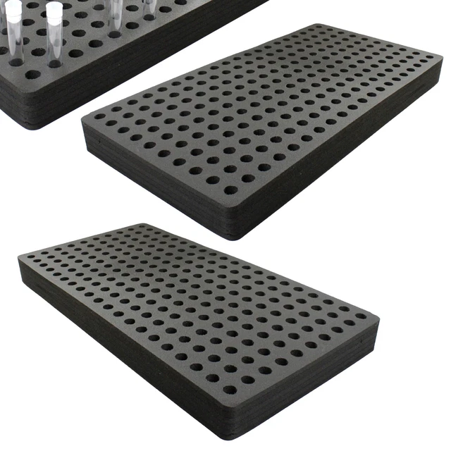 2 Test Tube Freezer Racks Black Foam Stand Transport Holds 200 Fits up to 16mm