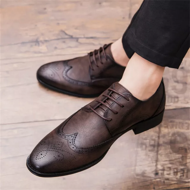 Mens Leather Brogues Smart Casual Lace Up Oxford School Work Office Shoes Size