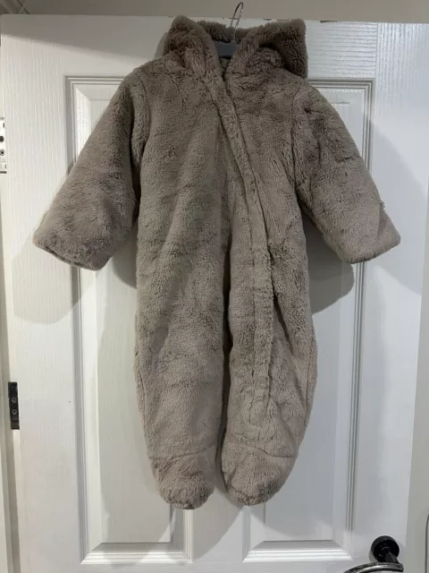 MATALAN BABY MINK Brown Faux Fur Snowsuit Pramsuit Unisex 9 12