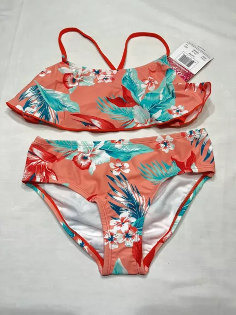 Kanu Surf Girls' Alania Flounce Bikini Beach Sport, Coral Size 12 2 Piece Swimsu