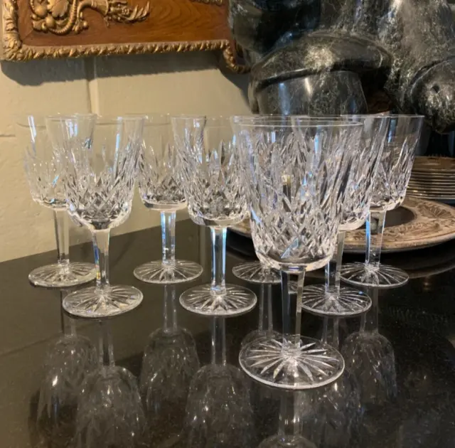 8 Waterford Crystal Lismore 6 7/8" Water Goblets Gothic Mark Ireland - Excellent