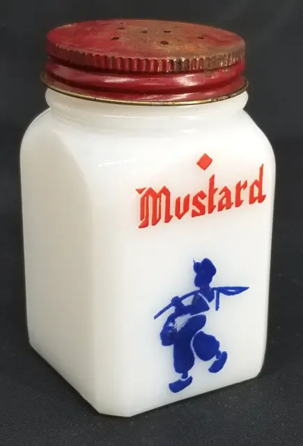 Dove The Frank Tea and Spice Co. Mustard Jar Milk Glass With Label